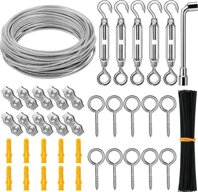 Immagine prodotto di 30 M 3 mm fune metallica CGBOOM 304 fune metallica in acciaio inox con occhielli serratura del cavo per stringa sospensione luce stendibiancheria corda tenda ponte cavo ringhiera