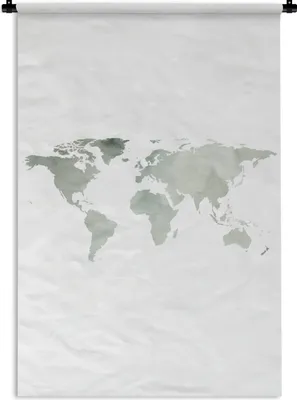 Produktbild von MuchoWow® Wandteppich Wandbehang Weltkarte - Minimalismus - Grau 90x135 cm Tapisserie Dekoration Wandtuch - Baumwolle - Wandskulptur