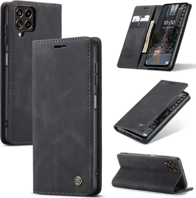 Produktbild von Galaxy M53 Hülle, Retro Kunstledertasche mit Standfunktion Schutzhülle für Samsung Galaxy M53 Schwarz