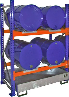 Produktbild von Bauer Grundregal 3000 für Fässer mit 2 Ebenen, Auffangwanne ohne Gitterrost, 4x200l liegend