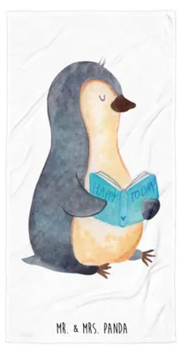 Produktbild von Mr. & Mrs. Panda Handtuch Pinguin Buch - Weiß - Geschenk, Reisehandtuch, Nichtstun, Strandlaken, Baumwollhandtuch, Ausruhen, Ferien, Badehandtuch, Strandtuch, Urlaub