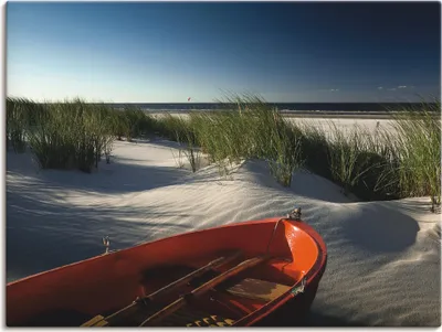 Produktbild von ARTland Leinwandbild Rotes Boot am Strand... Größe: 60x45 cm