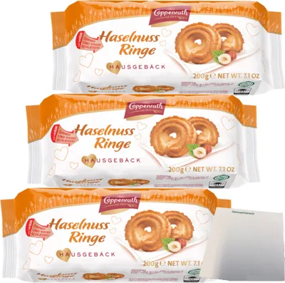 Produktbild von Coppenrath Haselnuss Ringe Hausgebäck 3er Pack (3x200g Packung) + usy Block