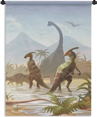 Produktbild von MuchoWow® Wandteppich Wandbehang Dinosaurier - Landschaft - Tropisch - Kinder - Jungen 90x120 cm Tapisserie Dekoration Wandtuch - Wanddeko