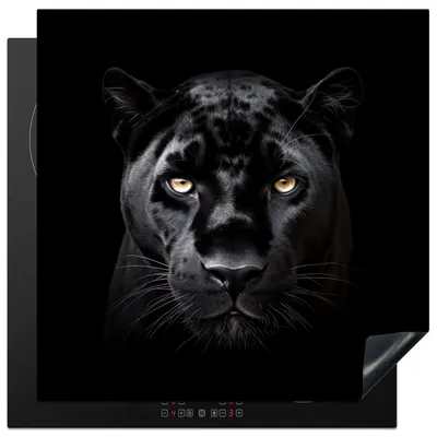 Produktbild von KitchenYeah© Herdabdeckplatte Panther - Tiere - Schwarz - Porträt , 78x78cm, Küche Deko, Glaskeramikkochfeld Herdabdeckung, Abdeckplatte fùr Kochfeld