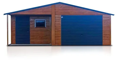 Produktbild von Fertiggarage für zwei Autos 7x8m Satteldach Schwingtor Holzoptik