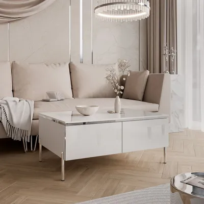 Obrázok produktu pre Konferenčný stolík AURORA SILVER s úložným priestorom na pochrómovaných rovných nohách