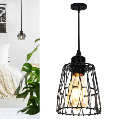 Image de Suspension noire, moderne Lampe à suspendre Plafonnier, métal Fer Abat-jour Lampe à suspendre pour salon Salle à manger Chambre à coucher, E27, Ø 13cm