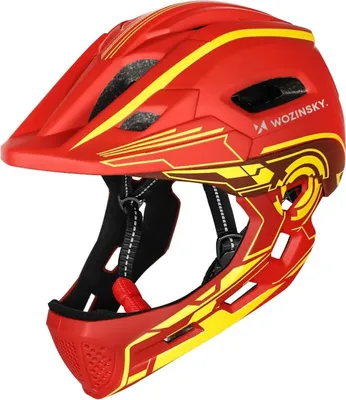 Immagine prodotto di Casco integrale per bambini Wozinsky con luce posteriore USB Taglia S 52–56 cm Rosso Giallo