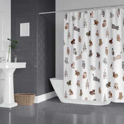 Produktbild von Digitaldruck Qualität Textil Duschvorhang Wannenvorhang Katze CAT Kätzchen 120x200cm inkl. Ringe Hauskatze