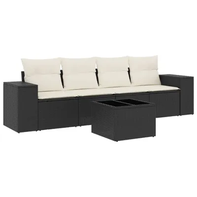 Produktbild von vidaXL 5-tlg. Garten-Sofagarnitur mit Kissen Schwarz Poly Rattan