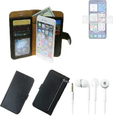 Produktbild von TOP SET Handy Hülle Schutz Hülle kompatibel mit Huawei P50  schwarz aus Kunstleder + Kopfhörer Smartphone Tasche vollwertige Geldbörse