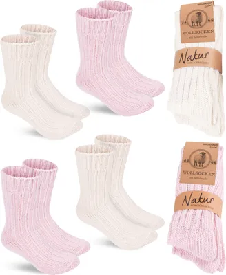 Image de BRUBAKER 4 paires de chaussettes en laine - Chaussettes d'hiver chaudes pour femmes et hommes - Chaussettes d'hiver, rose et beige, taille 35-38