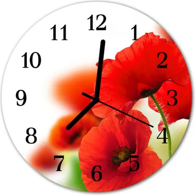 Produktbild von Glasuhr Wanduhr Küchenuhr Echt-Glas 30fi cm Mohnblumen rot