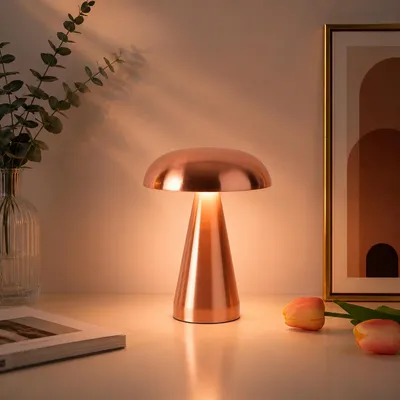 Produktbild von LED-Pilzlampe, tragbare Metall-Schreibtischlampe,USB-Aufladung Nachttischlampe, dreifarbiges Touch-Kabellos Dimmen, Augenschutz-Nachtlicht, Roségold
