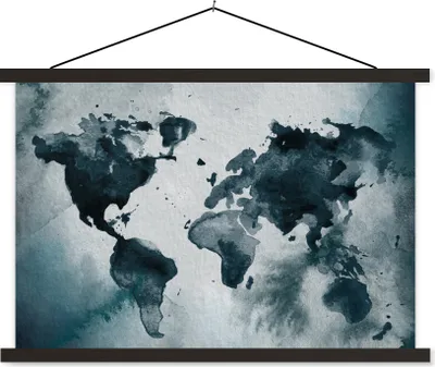 Produktbild von MuchoWow® Textilposter Weltkarte - Abstrakt - Aquarell 90x60 cm mit schwarzem Rahmen - Aufhängungssatz
