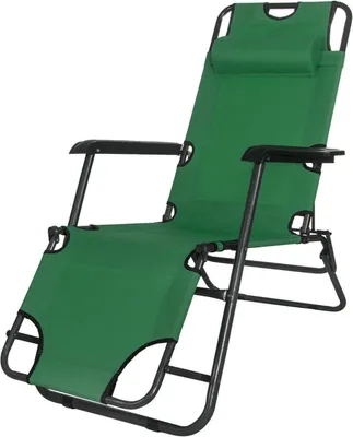 Produktbild von Springos Gartenliege klappbar Grün, Metall, Textilgewebe, H80 B60 L153 cm, bis 120 kg, ergonomische weiche Kopfstütze
