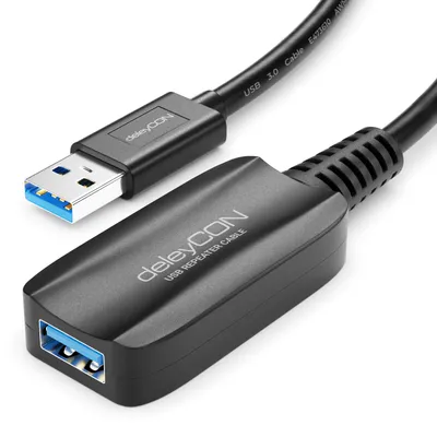 Produktbild von deleyCON 5m Aktive USB Verlängerung mit Signalverstärker USB 3.2 Gen1 (USB3.0 mit 5GBit/s) USB-A auf USB-A PC Computer Laptop Drucker Scanner