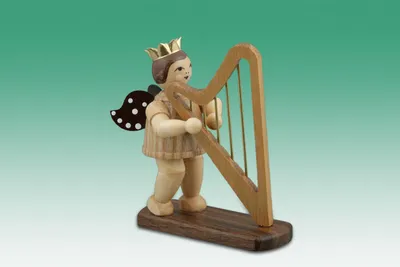 Produktbild von Holzfigur Musikengel mit Harfe ohne Krone Höhe 6,5cm NEU