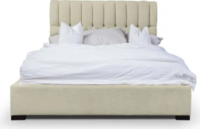 Obrázek produktu pro Postel Béžová manželská postel Dřevo Moderní postele látková postel Ložnice