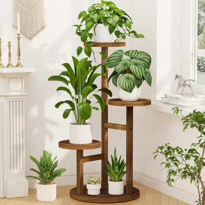 Image de Étagère en bois pour plantes, 3 niveaux, finition bronze