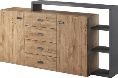Produktbild von Sideboard mit Regal BEXLEY-83 in Eiche Ribbeck Nb. mit Absetzungen in anthrazit, B/H/T: ca. 180/98/37 cm
