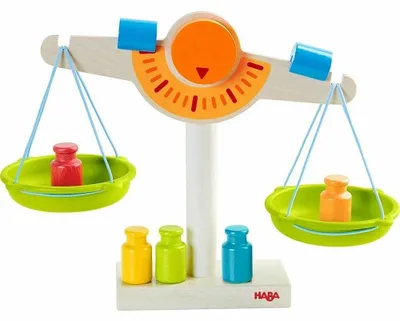 Immagine prodotto di Bilancia giocattolo in legno con pesetti per bambini