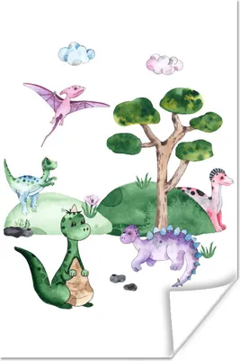 Produktbild von MuchoWow® Poster Kinderzimmer - Dinosaurier - Weiß - Jungen - Mädchen - Kinder 20x30 cm - Papierdruck