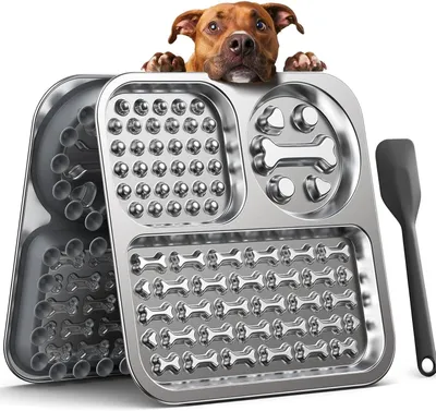 Produktbild von Likmat für Hunde und Katzen – aus Edelstahl – mit Schaber und Saugnapf – 24,3 x 24,3 cm