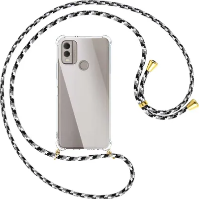 Produktbild von Handykette Backcover-Schutzhülle mit Band (Metall goldfarben) für Nokia C22 4G (6.5'') - schwarz/grau/weiß