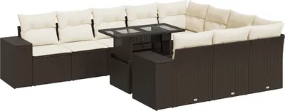 Produktbild von vidaXL 11-tlg. Garten-Sofagarnitur mit Kissen Braun Poly Rattan