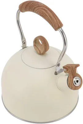 Zdjęcie produktu dla Unyqoos® Czajnik gwizdkowy 2,5 L – stal nierdzewna, czajnik do herbaty z bezpiecznym gwizdkiem, kompatybilny z płytami indukcyjnymi, podwójne dno, ergonomiczny uchwyt, kolor beżowy