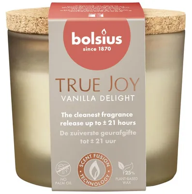 Immagine prodotto di Candela profumata in vetro Bolsius con coperchio, fragranza Vanilla Delight, 66/83