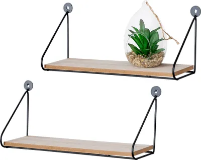 Produktbild von 2er Set Wandregal Regal 30x10cm Metall Schwarz Holz MDF Natur Modern Industrie