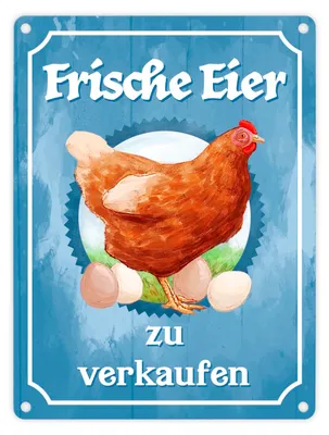 Produktbild von Frische Eier zu verkaufen Metallschild in 15x20 cm mit Huhn Motiv
