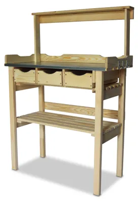 Produktbild von Pflanztisch Holz mit verzinkter Arbeitsplatte & 3 Schubladen, 78x38x82 cm