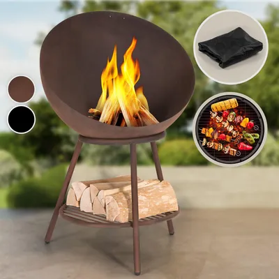 Produktbild von Blumfeldt Feuerschale mit Grillrost, Outdoor Stahl-Feuerschale Groß für Balkon & Camping, Mobile Feuerschale 70 cm, Feuerschalen mit Standfuß, Wetterfeste Feuerschale, Rechteckige Feuerstelle