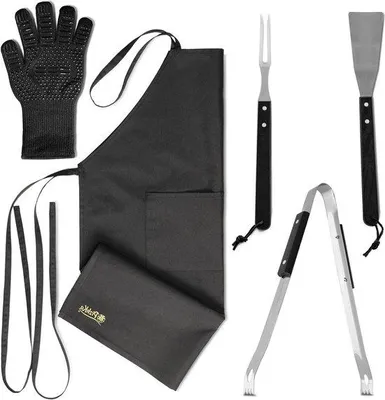 Productafbeelding van Famanu grillset voor grote mannen - schort met grillhandschoen en 3 grillaccessoires