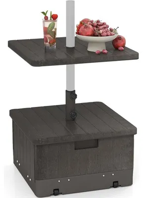 Immagine prodotto di Supporto per ombrellone con tavolino integrato, modello AM10519HM, capacità di carico 80 kg, colore marrone