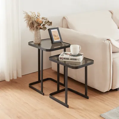 Produktbild von Satztisch 'Laxå' 2er Set Glas und Metall Schwarz