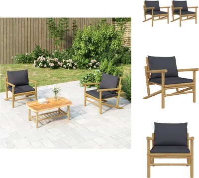 Produktbild von vidaXL Gartenstühle 2 Stk. mit Dunkelgrauen Kissen Bambus -  Gartensofaelemente
