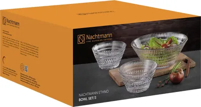 Produktbild von Nachtmann Schalen-Set Ethno 3-tlg., 1 große + 2 kleine Schüsseln, Kristallglas, Klar, 105439