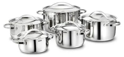 10-teiliges Edelstahl-Kochtopfset Stilo, silber, für Induktion