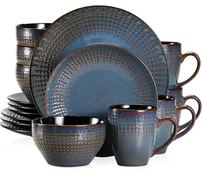 Productafbeelding van Kombiset, 16-delig, steengoed, voor 4 personen, donkerblauw, grijs
