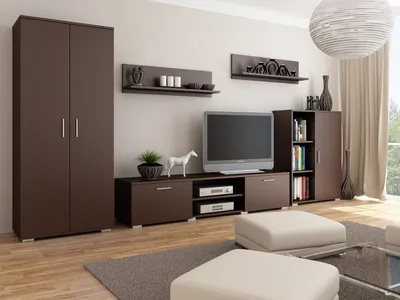 Produktbild von Wohnwand California Wenge Per La Vita Modern Kleiderschrank, Wohnzimmerschrank mit Fernsehtisch, Sideboard und Wandregal, Wohnzimmer