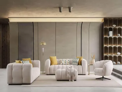 Produktbild von Sitzgruppe/Sofa Set - Wohnzimmergarnitur "Chrysanthemum" 3+3+1-white