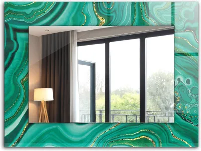 Produktbild von Dekorativer Wandspiegel - Bedruckter Spiegel - Motiv - 80x60 cm - Abstrakte Grüne Textur