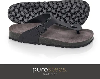 Produktbild von purosteps footwear Toledo-Eco Herren Leder Kork Sandale Zehentrenner Komfort schwarz grau - 45