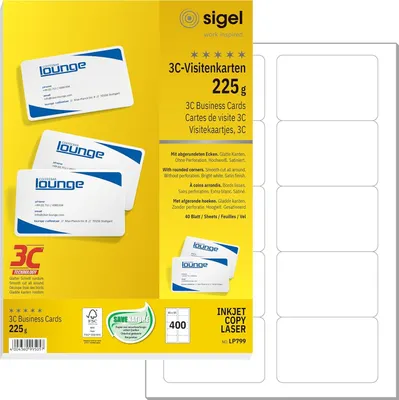 Immagine prodotto di sigel LP799 Biglietti da visita per PC, 85 x 55 mm, 225 g/m², bianco brillante