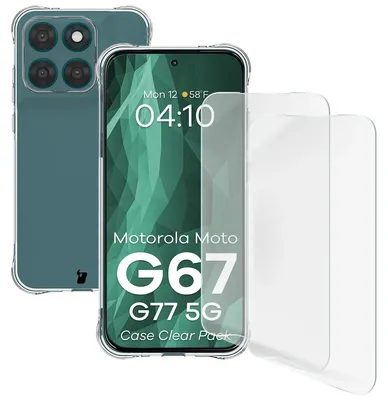 Produktbild von Handyhülle + 2x Folie für Motorola Moto G67 5G / G77 5G, Bizon Case Clear Pack, Transparent